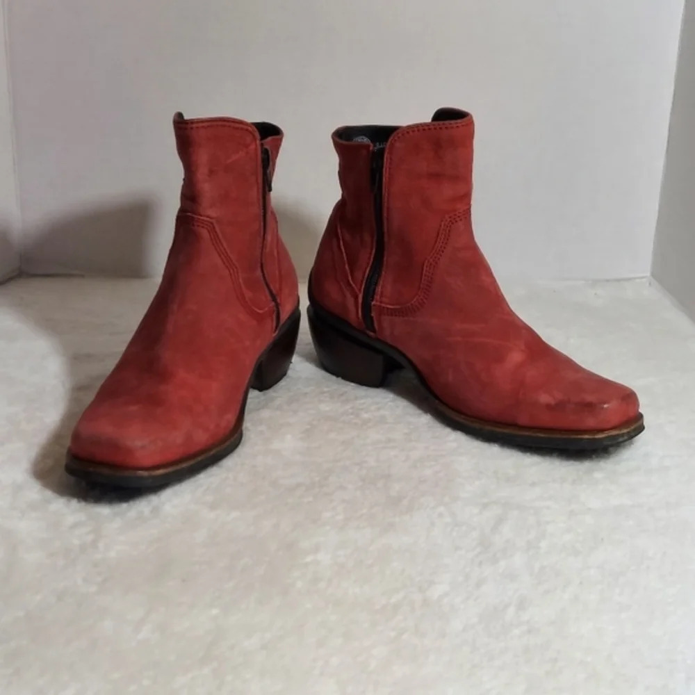 Wolky Alpine Red Distressed Leather Double Zip Square Toe Ankle Boots - Picture 13 of 14